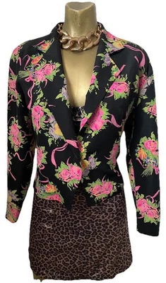 UNGARO Vintage 80s FLORAL Print SILK BLAZER Jacket Size 4 - Image 1 of 4
