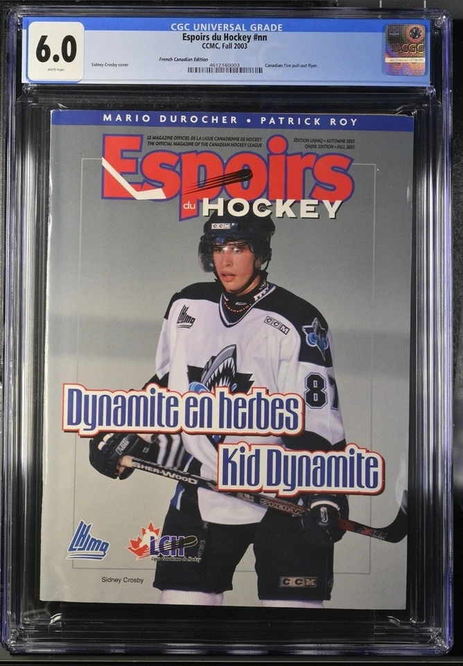 РЕДКАЯ ОБЛОЖКА ДЕБЮТАНТА СИДНИ КРОСБИ 2003 CANADA PENGUINS ESPOIRS DU HOCKEY CGC 6.0 - Изображение 1 из 3