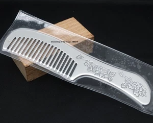 Real 999 Fine Silver Hair Comb Lucky Peony Long Handle Hair Care 5.82inch /60g - Picture 1 of 4