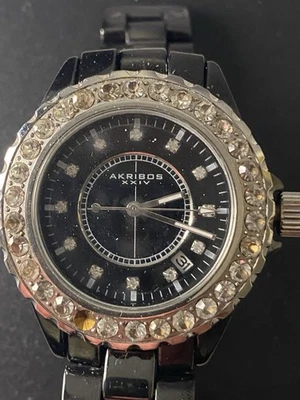Akribos XXIV Quartz Watch with Crystal Markers and Black Ceramic Band - Image 1 of 4