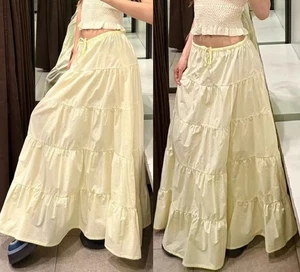 ZARA YELLOW RUFFLED HEM VOLUMINOUS MAXI LONG FULL SWING POPLIN PANELLED SKIRT - Picture 1 of 24