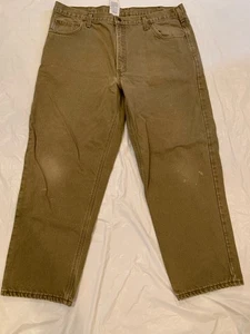 Carhartt Flannel Lined Men's Heavy Duty Green Jeans Size 42x30 - Picture 1 of 11