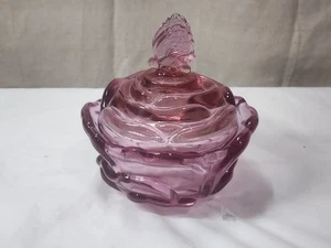 Vintage Fenton Amethyst Rosa Kohlrose Deckel Bonboniere Schüssel Schmetterling Top - Bild 1 von 9
