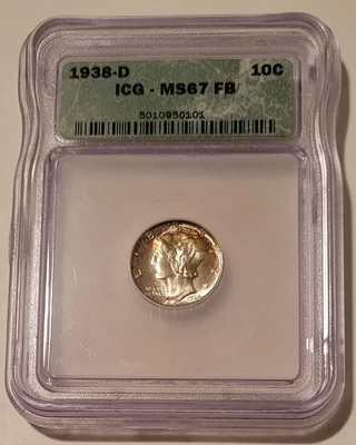 1938 D Mercury Dime MS67 FB ICG Toning - Image 1 of 4
