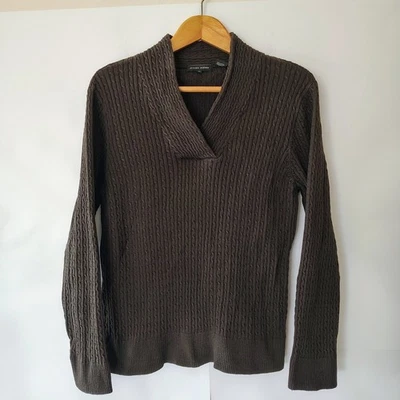 Suéter Jeanne Pierre Tejido con Cable Cuello Chal para Mujer XL Marrón Oscuro 100% Algodón  Foto 1 de 4