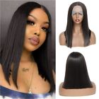 Synthetic Lace Short Straight Wig 14 Inches Black Color Wig Women Heat Resistant