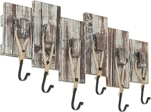 MyGift Nautical-Style Wall-Mounted Torched Wood Coat Rack with 6 Rope Hooks - Picture 1 of 6