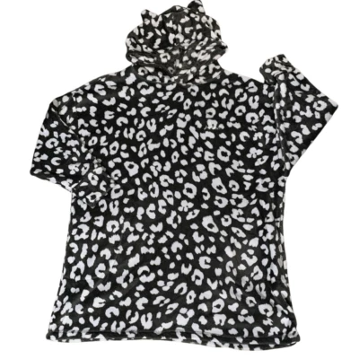 Justice Women’s Size L/XL Hooded Sleep Shirt Gray White Animal Print LS Cat Ears - Image 1 of 4