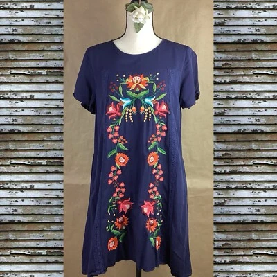 Mini vestido túnica blusa DAVI & DANI Anthropologie SUMMER LOVE tamanho M bordado - Imagem 1 de 4