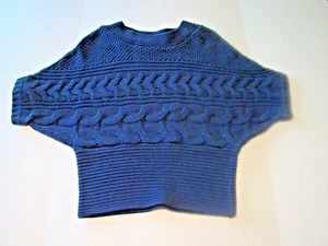 ELLE Cable Knit Scoop Neck S/S Teal Blue Clinch Waist Medium Sweater - Picture 1 of 3