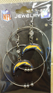 Chargers Shiny BIG Hoop Beaded Dangle Earrings - NFL Licensed Jewelry