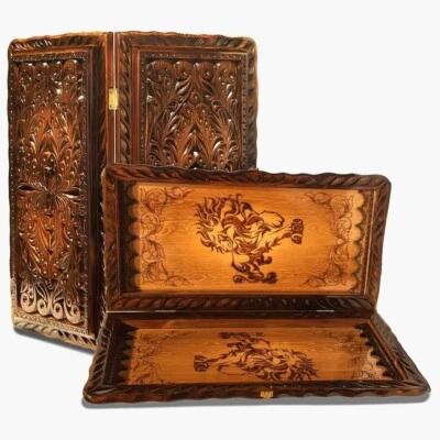 Backgammon Sets for Adults 24 in. Large Classic Game Case Wooden Board Hand Made - Image 1 of 4