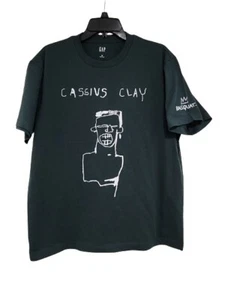 New JEAN-MICHEL BASQUIAT Cassius Clay Mens Medium Dark Green Cotton Gap T-shirt - Picture 1 of 5