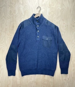 Schott Men's Stand Up Neck Wool Sweater Patches Army Navy Blue Size 2XL SW1822 - Picture 1 of 12