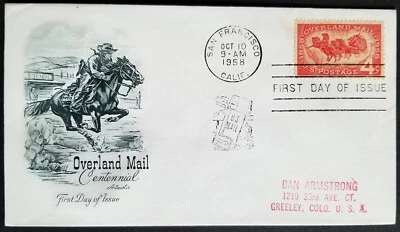 FDC 100th Anniversary Overland Mail San Francisco 1958 Artmaster Cachet - Image 1 of 4
