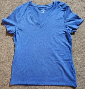 Lord & Taylor Women's Blue Short Sleeve T-Shirt Size Large V-Neck - Picture 1 of 9