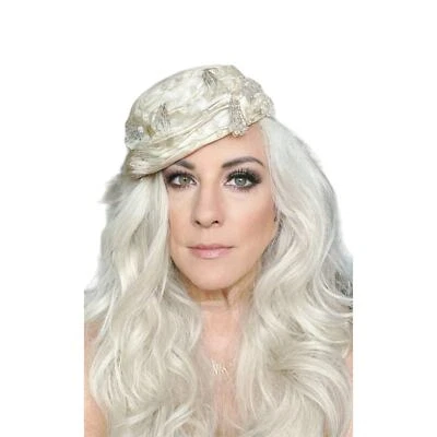 Sombrero SCHIAPARELLI de colección blanco satinado pastillero cuentas de cristal boda cóctel 1950 Foto 1 de 4