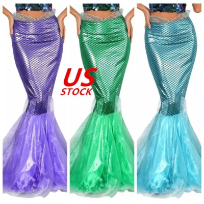 Women's Mermaid Skirt Metallic Shiny Costume Cosplay Fishtail Fancy Dress Up - Image 1 of 4