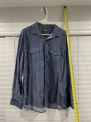 Johnston & Murphy Shirt Mens Medium Blue Denim Pocket Button Up - Image 1 of 3