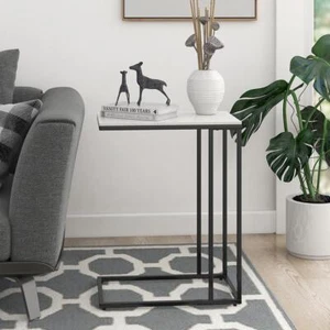 Maypex Accent C Table 18.9" x 24.2" x 11.8" White Marble w/ Matte Black Base - Picture 1 of 5