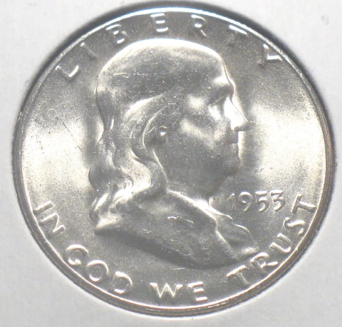 1953-S U.S.Silver Franklin Half Dollar 50c  Uncirculated 90% Silver Cover