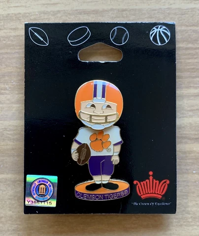 Pin ~ Clemson Tigers ~ Working Bobble Head Pin ~ 1.5” X .50” ~ Licensed ~ !NIP! Cover
