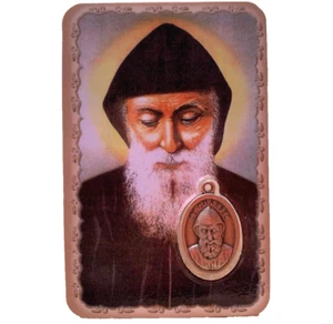 Carte médaille Saint Charbel pieuse plastifiée 8,5 cm x 5,4 cm - Imagen 1 de 2