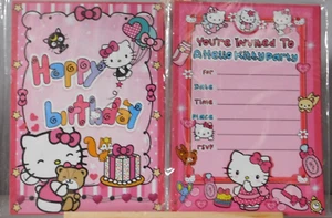 HELLO KITTY BIRTHDAY PARTY 20 INVITATIONS NEW UNUSED POSTCARD SIZE 7"X5.5" - Picture 1 of 5