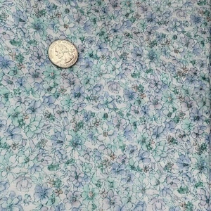 Blue Floral Vtg Fabric 41" x 44" Yard Pc Peter Pan Semi Sheer Watercolor Retro - Picture 1 of 7