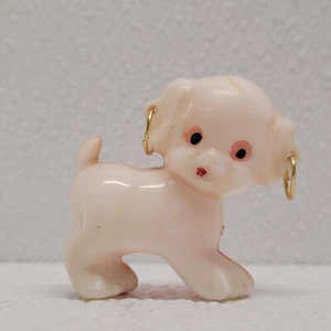 Vintage Miniature Plastic Dog Figure Googly Eyes Pink White With Earrings - Picture 1 of 14