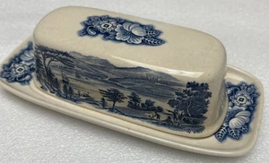 Liberty Blue Butterdose mit Deckel Lafayette Landing At West Point England P6 - Bild 1 von 5