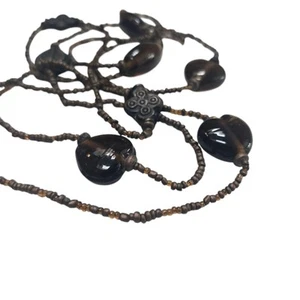 52" Brown Glass Seed Bead Long Necklace Boho Tribal Rustic Organic Earthy Artsy - Picture 1 of 11