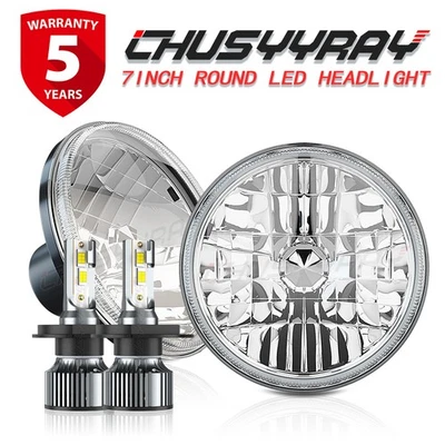 一对 7 英寸圆形 LED 车头灯高/低光束适用于吉普突击队 1966 - 1973 — 第 1/4 张图片