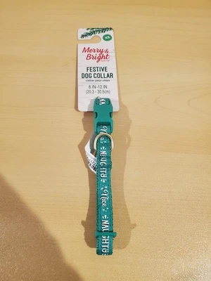 NWT Merry & Bright Festive Dog Collar Extra-Small XS 8 - 12" Green Naughty Nice - Image 1 of 3