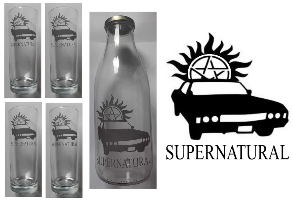 ETCHED HIGHBALL GLASS - SUPERNATURAL - SINGLE or  SET ( +Matching decal ) - Image 1 of 1