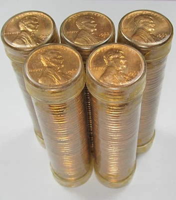 1962-D Lincoln Cents/Pennies Lot of (5) UNC/BU Penny Rolls in Old Unopened Tubes - Image 1 of 4