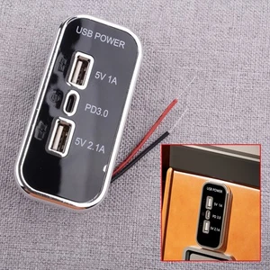 Podwójne USB i PD 3.0 Typ C 3 porty Samochodowe gniazdo szybkiego ładowania Gniazdo zasilania 12-24V - Zdjęcie 1 z 6