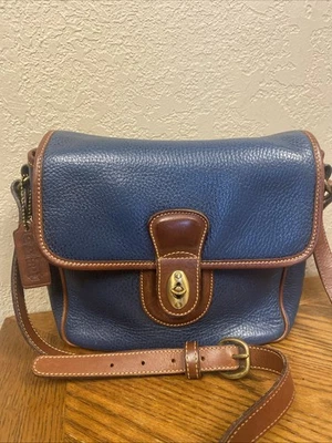 Vtg Coach 80s 90s Sheridan Blue Brown Pebbled Leather Crossbody Bag USA MADE EUC - Image 1 of 4