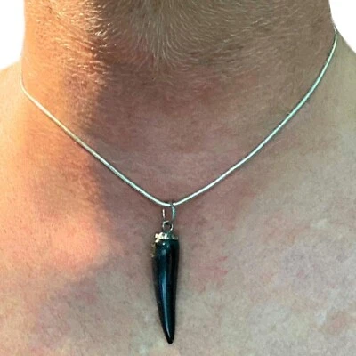 Collana da uomo con ciondolo corno portafortuna in pietra dura catenina donna - Immagine 1 di 4