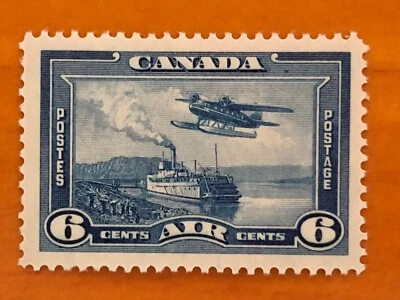 Canada Stamps 1938 Air Mail, Scott # C6 Six Cent Blue, Mint VF HR,  Lot # 38AMA1 - Image 1 of 3
