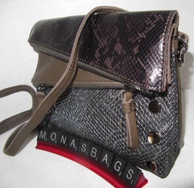 Bandolera Hammitt Nueva Dillon Pequeña Olivina Serpiente Oscura Negra Plata Marrón Cuero Foto 1 de 4