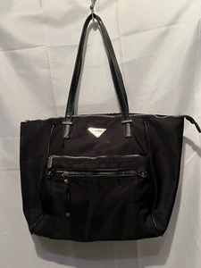 ELLEN TRACY Black Tote Bag Nylon Smooth Shoulder Double Handle Purse 15”x13”x5” - Picture 1 of 12