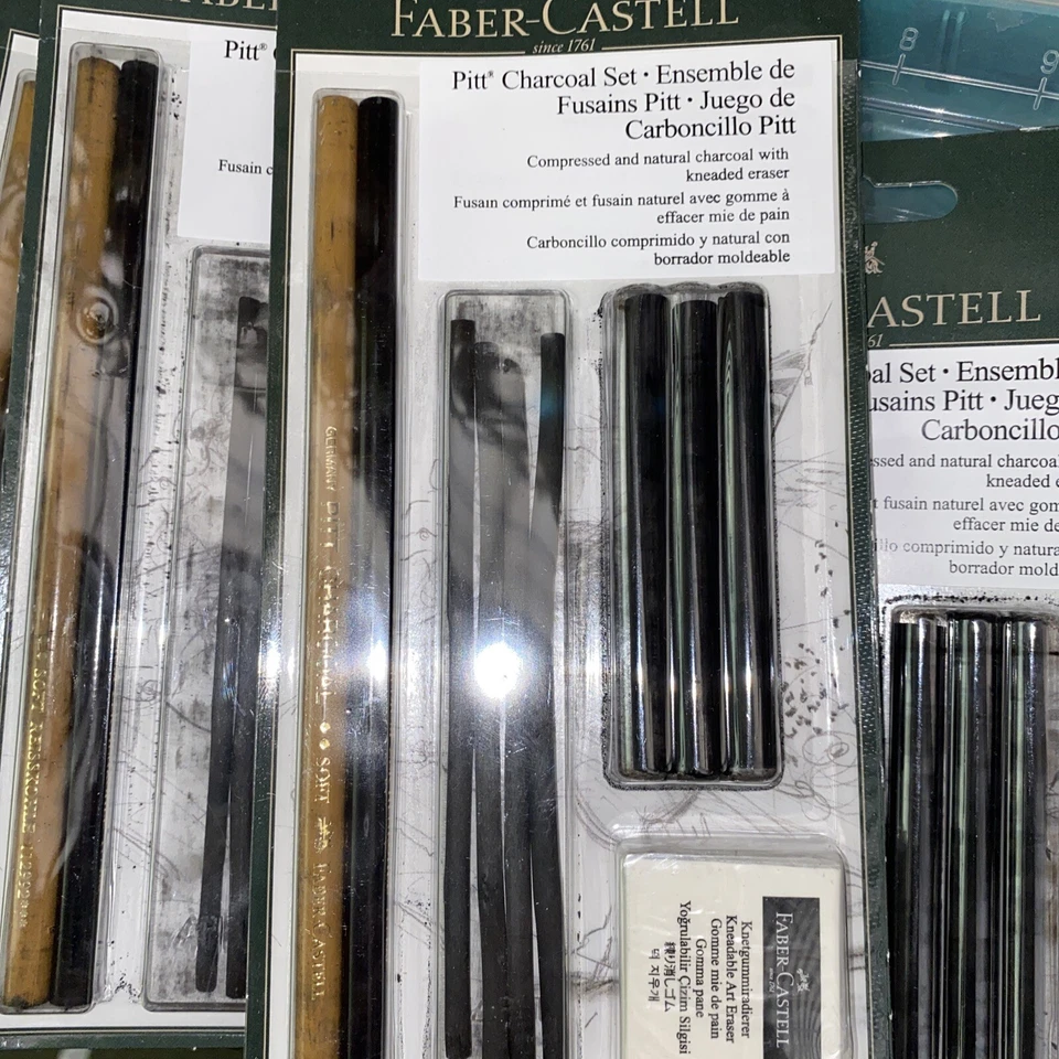 Faber Castell Pitt Compressed and Natural Charcoal Set with Kneaded Eraser - Image 1 of 1