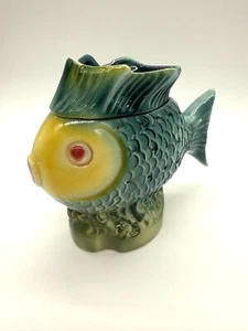 Vintage Mid Century Kitsch Potpourri Halter | Anthropomorpher Fisch mit Flossendeckel - Bild 1 von 13