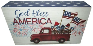 PATRIOTIC TABLE SITTER 6" X 3.5" 1.5 " ~ GOD BLESS AMERICA/PATRIOTIC TRUCK - Picture 1 of 2
