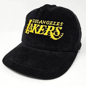 Vintage 80s Los Angeles Lakers Universal Industries Black Corduroy Snapback Hat - Picture 1 of 11