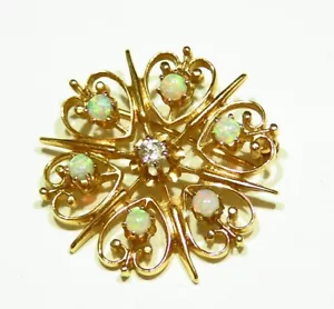 14K Massiv Gelbgold Natürlicher Opal Diamant Pin Anhänger Vintage Designer Retro - Bild 1 von 5