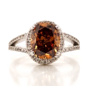 3.70 CARAT GIA CERTIFIED NATURAL FANCY DEEP BROWN ORANGE DIAMOND ENGAGEMENT RING - Picture 1 of 3