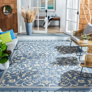 SAFAVIEH Outdoor CY2098-3103 Courtyard Blue / Natural Rug - Picture 1 of 29