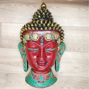 Buddha Mask 12" Wall hanging Art Sculpture Painting & Carving mask Religious - Picture 1 of 4